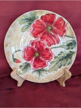 Set of 4 Poppies Salad Plates Vintage Maxcera Ceramic Discontinued Red MCM